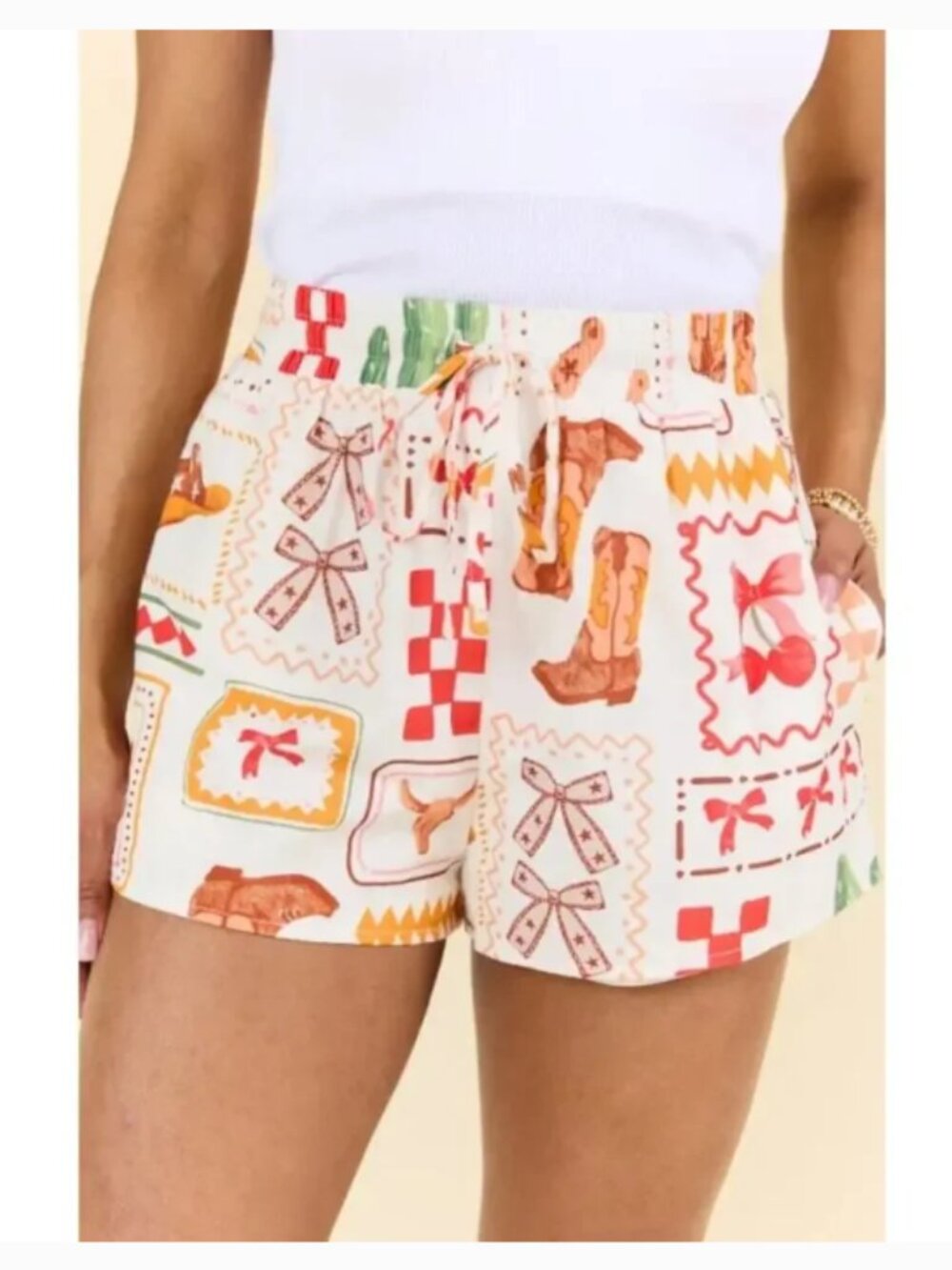 Pink Lily white cotton western rodeo cowboy cowgirl summer shorts‎ M